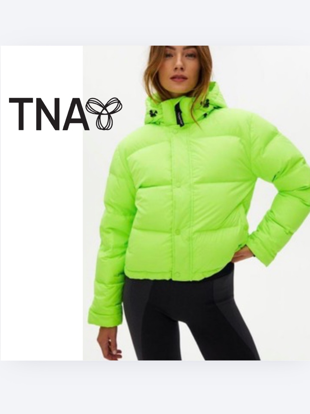 TNA Bright Neon Green Short Puffer Jacket for Women